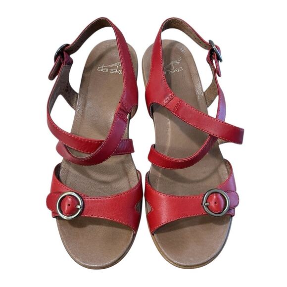 Dansko Red Leather Strappy Sandals Women’s EU 38 (US 7–7.5) Buckle Closure - Picture 1 of 7